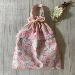 【入園入学グッズ】持ち手付き巾着　体操着袋　ハンドメイド　うさぎ　ピンク