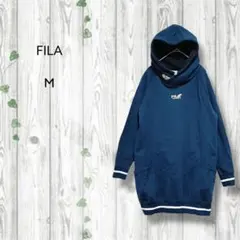 フィラ　FILA　ロングスウェットパーカー　ポケット　プリントロゴ　ネイビー