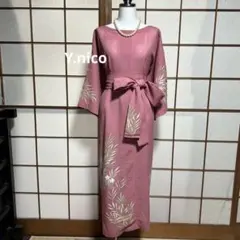 LL 夏着物リメイク 正絹 絽 上品ピンク シンプルゆったりワンピース