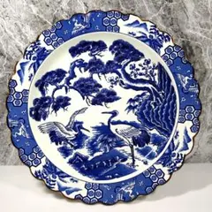 有田焼 伊万里焼 藍色 染付 12号大皿 松鶴のデザイン 縁起皿 飾り皿