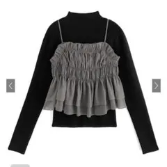 バックリボンビスチェ×リブニットトップスセットアップ