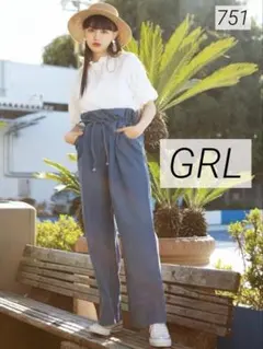 751 美品 GRL グレイル ハイウエストドロストデニムワイドパンツ