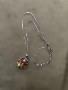 オレンジストーン ペンダントネックレス シルバーカラー ヴィンテージ
