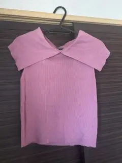 GRLピンク リブ編み オフショルダー ニットトップス
