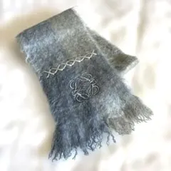 LOEWE ロエベ ライトブルー フリンジ付き アナグラム刺繍入りモヘアマフラー