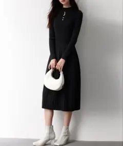 SAISON DE PAPILLON プチハイネックミモレ丈ワンピース