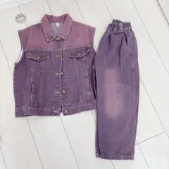 ダンス衣装 セットアップ デニム 長ズボン(パープル)