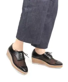 RANDA　メッシュレースアップ厚底シューズ ブラック