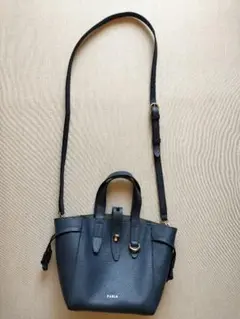 極美品】FURLA コスタンツァ 巾着バッグ バケットシボ革 黒 2way 