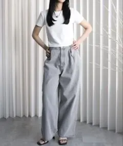 【 YENNA Original Jeans 】ホックワイドデニムパンツのサムネイル