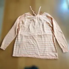 オレンジと白のストライプ　薄手の長袖ニット