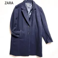【ザラ】チェスターコート ネイビー L ロングコート 上品 シンプル レディースのサムネイル