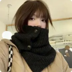 ブラック ネックウォーマー スヌード マフラー ニット つけ襟 韓国風
