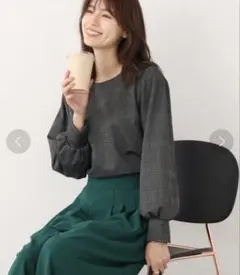 DRESKIP グレンチェックパフ袖プルオーバーのサムネイル