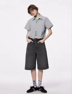 GU ジョーツ　ハーフデニムパンツ　ダークグレー　ブラック