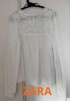 ZARA レース　ブラウス　ホワイト　ザラ　レディース　XS