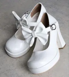 【未使用新品タグ付き】LOVE HUNTER 厚底リボンパンプス ホワイト 24