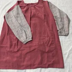 ピンク チェック柄 長袖スモック