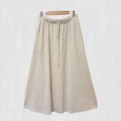 .ロングスカート フレア　プリーツ　ウエストゴム アイボリー ベージュ　白　S