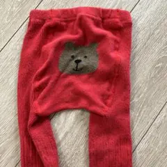 GAP くまちゃんタイツ　赤 クマの顔刺繍 リブ編みタイツ
