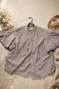 レディース　ブラウス　五分袖　七分袖　ギンガムチェック