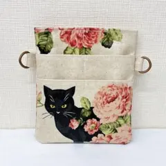 【人気】ラミネート生地☆大きなナースポケット☆オーガナイザー☆黒猫♪作業ポーチ