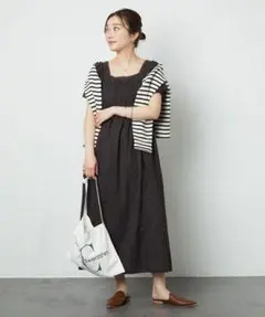 O482フリークスストアロングワンピースブラックグレーレースコットン半袖黒綿無地