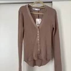 新品タグ付き ZARA ベージュリブ編みカーディガン M