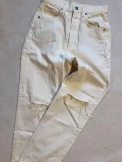 【未使用】GU 白デニム ワイドパンツ