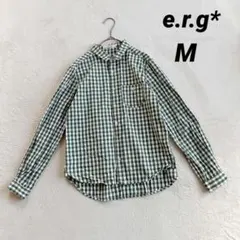 【イーアールジー】長袖シャツ (M) ギンガムチェック グリーン 可愛い