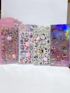 キティ ちいかわ パンダお尻シール、肉球シール&シャカシャカシール４枚セット