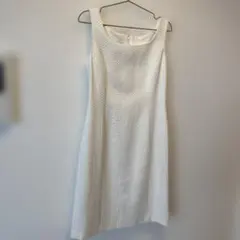 美品 Rene ノースリーブ膝丈フレアワンピース ホワイト ツイード S 