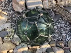 希少 ヴィンテージ ガラス玉（浮き玉）コールタールロープ網付き 3個