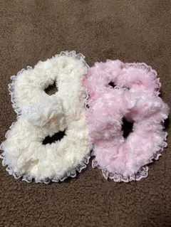 フリル付き花柄ヘアゴムシュシュ4個セット