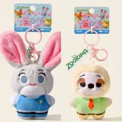 海外公式 ズートピア ジュディ＆フラッシュ ぬいぐるみキーホルダー