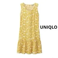 美品　L〜XL 大きいサイズ　ユニクロ　ワンピース　チュニック　イエロー　花柄