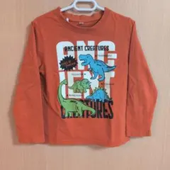 恐竜プリント長袖Tシャツ 120cmオレンジ