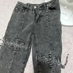カットアウト リボン デニムパンツ