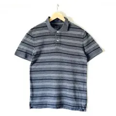 【良品】GAP ボーダー 鹿の子 半袖ポロシャツ グレー メンズM 00s 古着のサムネイル
