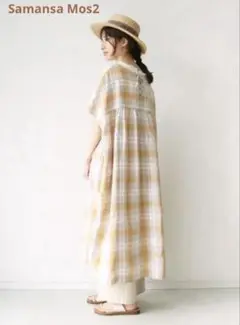 Samansa Mos2 後ろリボン編み上げリネンワンピース