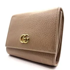 グッチ 折り財布 マーモント GG ロゴ 金具 ファスナー レザー ベージュ