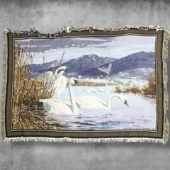 BPJP アート ラグ ビンテージ 古着 USA製 白鳥 鳥 野鳥 風景 景色