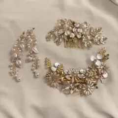 引っ越しセール品！ ウェディングヘアアクセサリー&ピアス3点セット