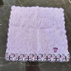 ANNA SUI 蝶刺繍 ハンカチ 薄紫