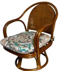 【良品】ラタン 回転籐座椅子 椅子 クッション付②のサムネイル