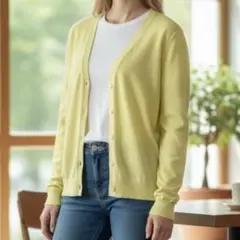 美品 ユニクロ UNIQLO カーディガン M 黄 ボタン付 長袖 羽織