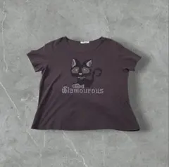 00s Y2K ネコ ラインストーン Tシャツ 茶 グランジ archive 猫のサムネイル