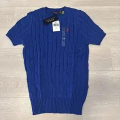 【新品未使用タグ付】ポロラルフローレン　半袖ニットS　紺 新品タグ付】ポロ ラルフローレン ケーブルニット 半袖 QR 刺繍
