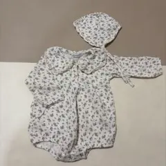 小花柄 ロンパース ボンネット付き 90 ナチュラル　韓国