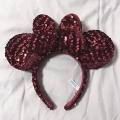 ディズニー ミニー カチューシャ ベロア スパンコール ボルドー 赤